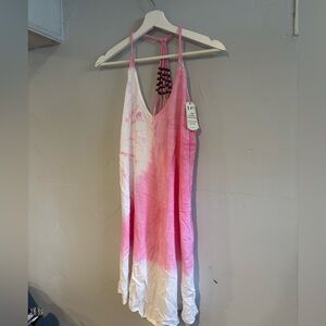 Pink and White Tie-Dye Halter Sundress nwts